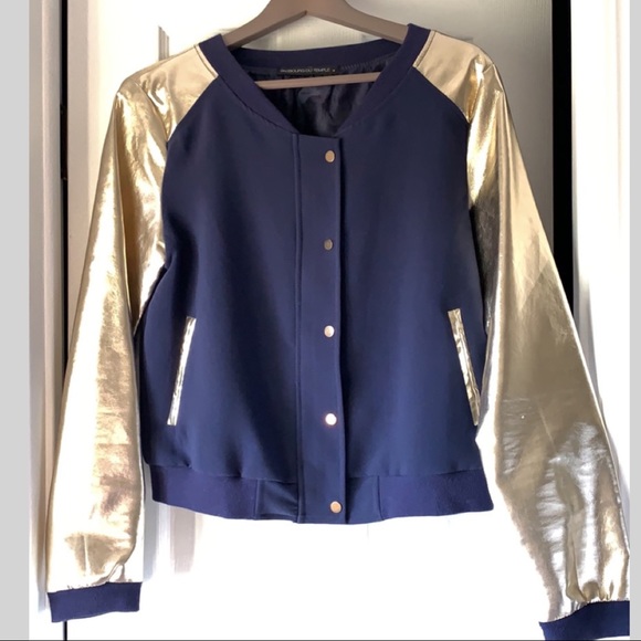 Super Fun Gold and Blue Bomber Jacket - Picture 1 of 5